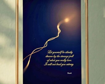 Arte mural espiritual: Diseño de hilo dorado de Rumi - Descarga digital