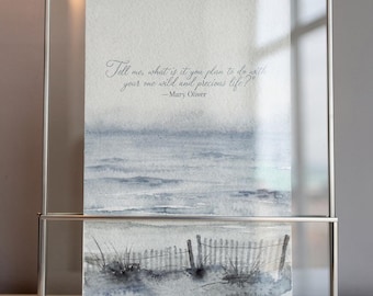 Láminas con citas costeras, arte poético en acuarela de Mary Oliver