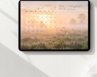 Fondo de pantalla de calendario de abril para escritorio, paisaje minimalista, brújula espiritual (descarga digital)