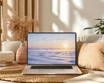 Fondo de pantalla de escritorio con calendario de diciembre, paisaje minimalista, brújula espiritual (descarga digital)