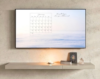 Fondo de pantalla de escritorio con calendario de enero, paisaje minimalista, brújula espiritual (descarga digital)