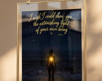 Arte mural espiritual: Cita de Hafiz con la costa iluminada por la luna - Descarga digital