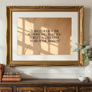 Lámina decorativa con cita de Lord Tennyson, impresión minimalista en yeso con efecto de luz solar para televisores Samsung Frame.