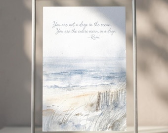 Láminas con citas costeras, arte poético en acuarela de Rumi