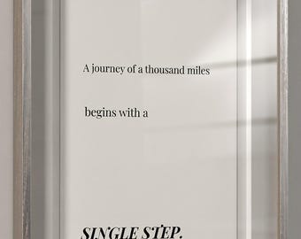 Lao Tzu Quote Print, A Journey of a Thousand Miles Begins with a Single Step, Minimalist Spiritual Wall Art, Tao Te Ching Typography Poster
