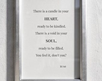 Lámina artística con poema de Rumi, arte mural con tipografía moderna, estrofa de meditación, descarga digital, póster con cita espiritual, decoración zen minimalista, tamaño grande 24x30.