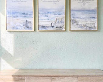 Láminas con citas inspiradoras de la costa, arte poético en acuarela (juego de 3, Mary Oliver y Rumi)