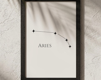Arte mural minimalista con mapa estelar de Aries, regalo astrológico, descarga digital