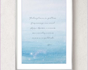 Lámina con poema de Rumi Guest House, Arte de atención plena en azul celestial (Descarga digital)