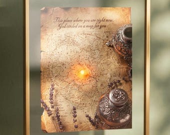 Lámina artística con mapa estelar y cita de Hafiz: Este lugar donde te encuentras ahora mismo.