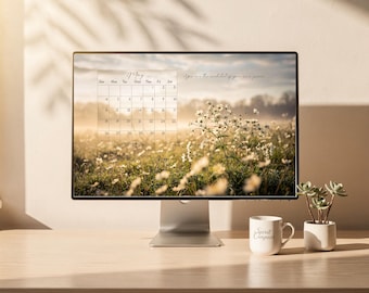 Fondo de pantalla de escritorio con calendario de mayo, paisaje minimalista (descarga digital)