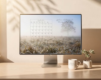 Fondo de pantalla de escritorio con calendario de septiembre, paisaje minimalista, brújula espiritual (descarga digital)