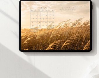 Fondo de pantalla de escritorio con calendario de agosto, paisaje minimalista, brújula espiritual (descarga digital)