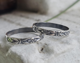Floral stacking ring bands sterling silver