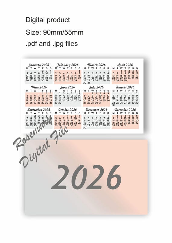 Wallet Calendar 2026. Small Yearly Pocket Calendar for Print - Etsy
