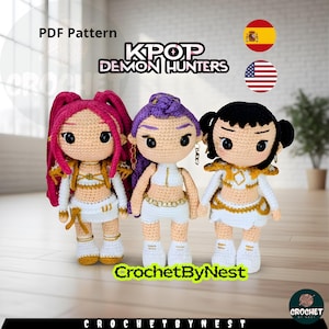 3-in-1 KPOP Demon Hunter Crochet Pattern Bundle (Rumi, Zoey, Mira) | Amigurumi Chibi Doll PDF | Intermediate Crochet Pattern