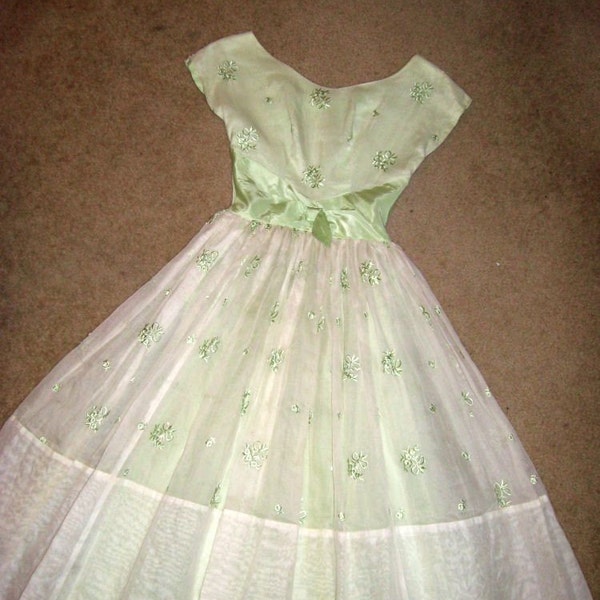 vintage 50's minty green springtime dress XS
