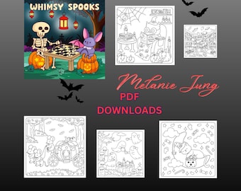 Whimsy Spooks Colouring Pages | 10 Digital Download Files| Set Two| Cute & Cosy Halloween Fun for Adults and Teens