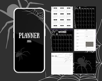 Printable Gothic Planner 2026 | Dark Aesthetic Journal | Metalcore Spiderweb Digital Planner