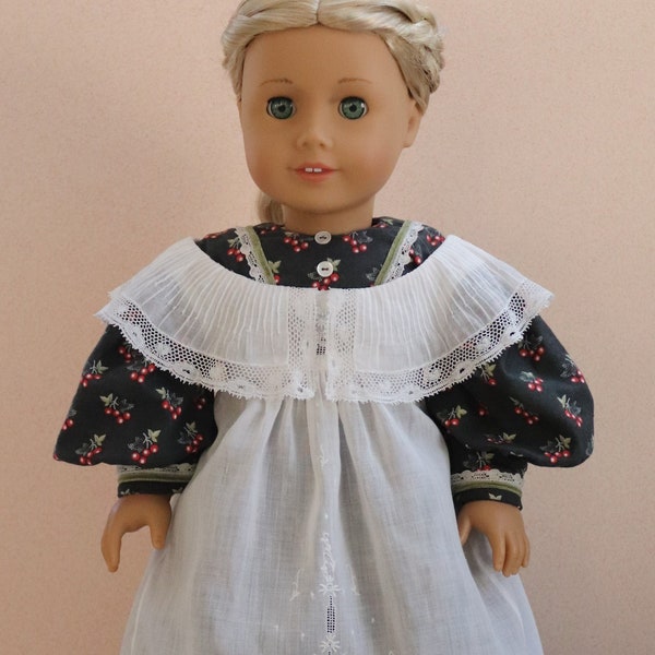Victorian Style Dress in Charcoal & Berries Print with Pinafore Upcycled from Vintage Baby Dress, C308