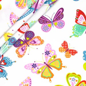 Schmetterling Print Stoff: Bunt Baumwolle auf Weiß - Kids & Quilting