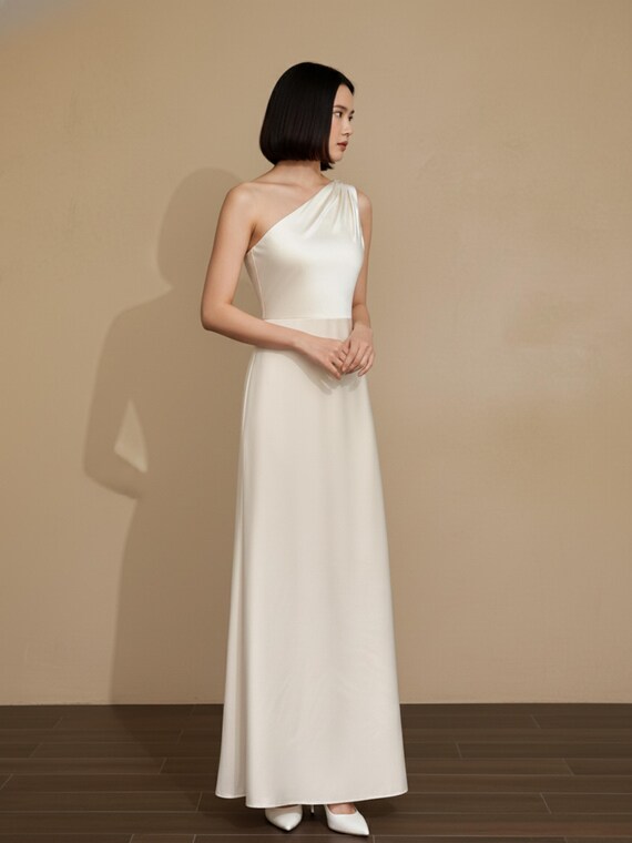 One Shoulder Satin Bridesmaid Dress | Minimal & Elegant Maid of Honor Dress | Elegant Wedding Guest Gown | Satin Prom Gown One Shoulder Satin Bridesmaid Dress | Minimal & Elegant Maid of Honor Dress | Elegant Wedding Guest Gown | Satin Prom Gown