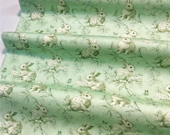Vintage djur kanintyg blommig blommig bomullstyg, halv meter