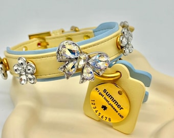 Custom Charm Pet Collar with Changeable Jewelry Charms, Elegant Designer Pet Collar. Custom Dog Cat Collar, Stylish Puppy Kitten Accessory