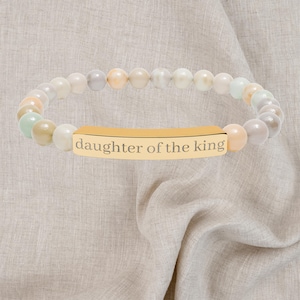 Daughter of the King Natural Stone Stretch Bar Bracelet | Christian Scripture Jewelry
