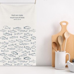 Christian Tea Towel, God Can Make Much Out of Little, Mark 6:30-44, Inspirational Kitchen Decor, Scripture Towel, Religious Gift, Bible