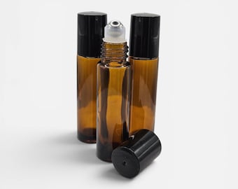 Amber Glass Roller Bottle 10ml with Stainless Steel Roller Ball | Refillable Essential Oil Roller | DIY Perfume Bottle