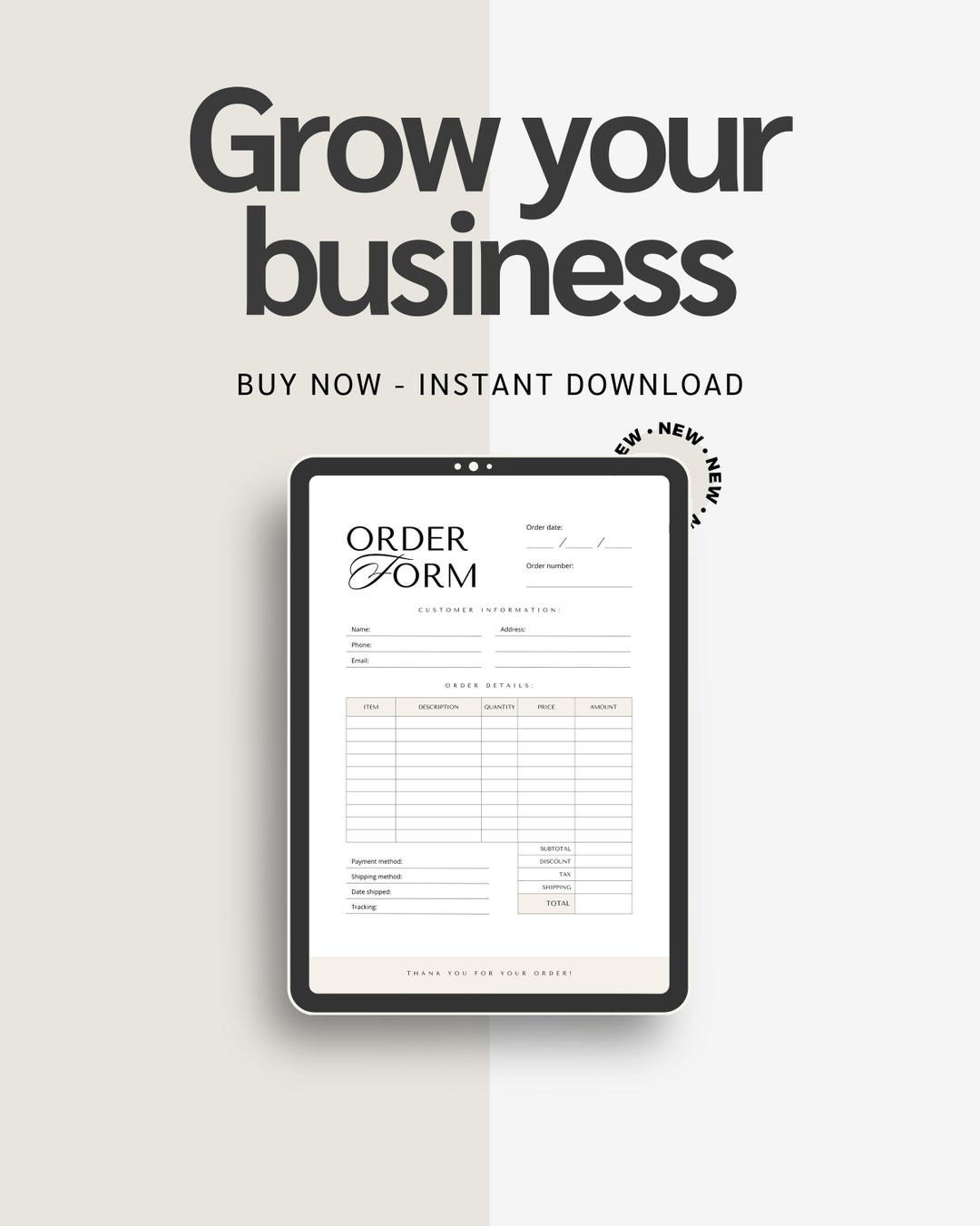 Custom Order Form | Editable Template for Small Business | Printable ...