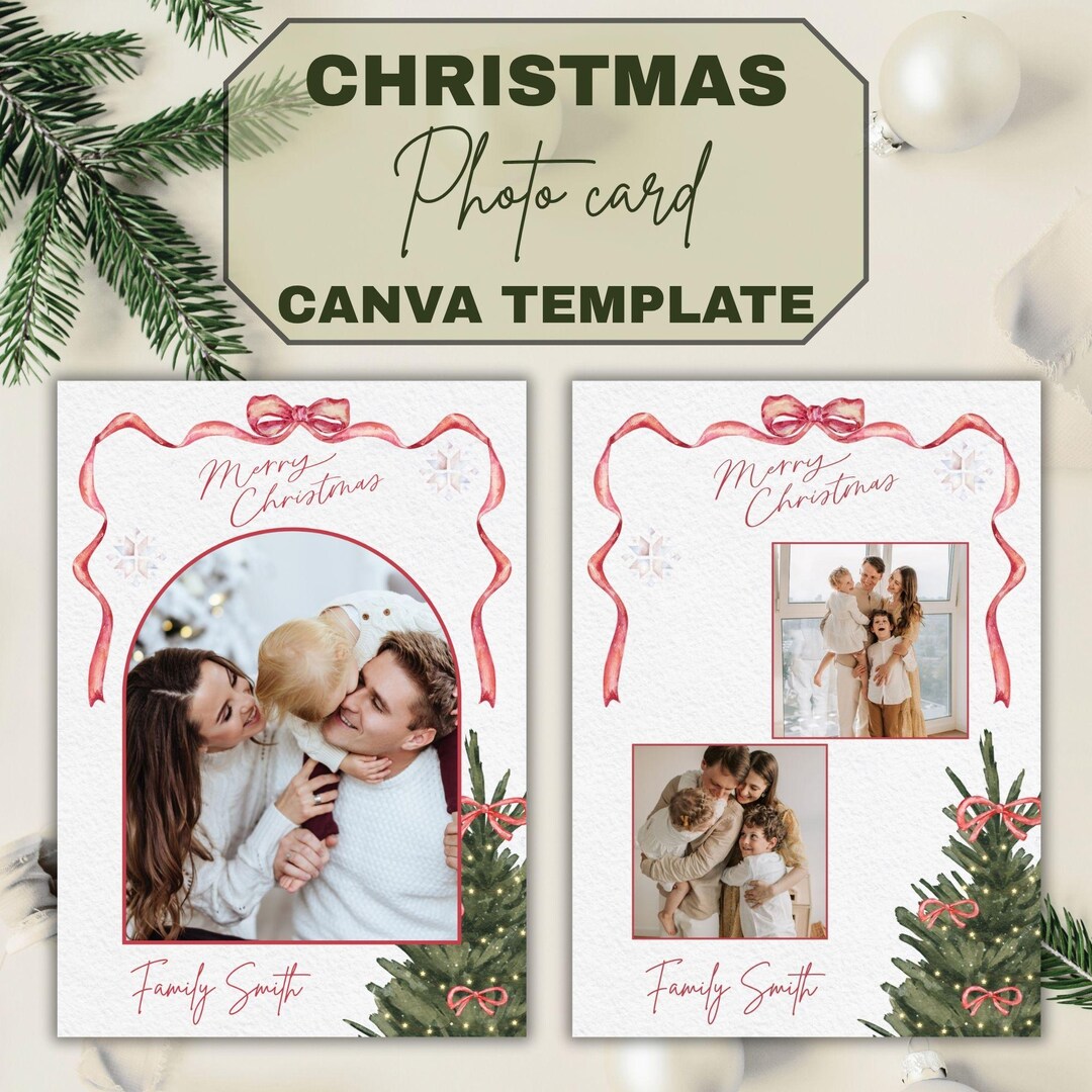 Christmas Family Photo Card Printable, Canva Editable Photo Card ...
