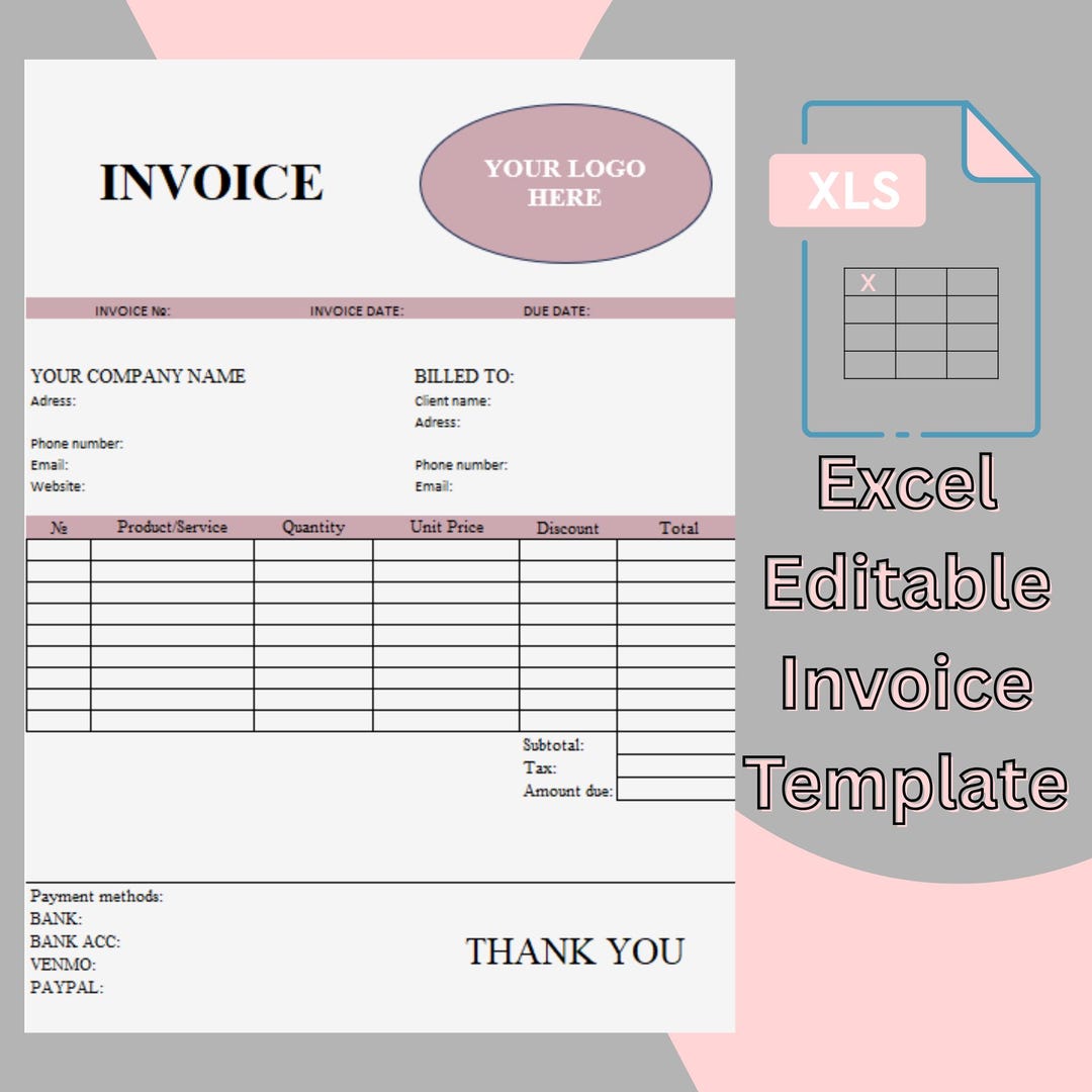 Editable Excel Invoice Template for Small Business (digital Download ...