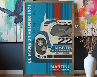 Porsche 917 KH Le Mans 1971 Martini Racing Poster | Vintage Racing Car Poster | Retro Automotive Art Print