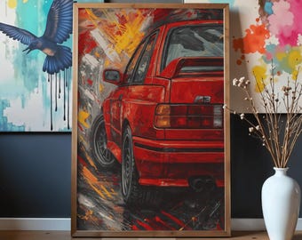 BMW M3 e30 – Abstract Car Painting, Digital Wall Art, Modern Automotive Art, Printable Download