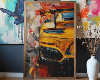 Porsche GT3 RS – Abstract Car Painting, Digital Wall Art, Modern Automotive Art, Printable Download