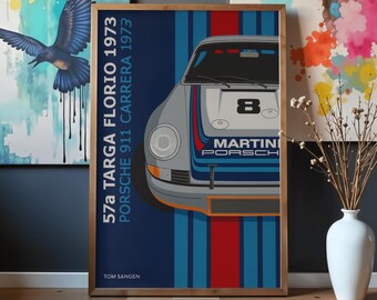 1973 Porsche 911 Carrera Targa Martini Poster | Vintage Racing Car Poster | Retro Automotive Art Print