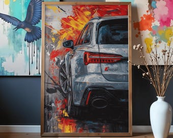Audi RS6 C8 – Abstract Car Painting, Digital Wall Art, Modern Automotive Art, Printable Download