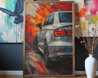 Audi RS3 Sedan – Abstract Car Painting, Digital Wall Art, Modern Automotive Art, Printable Download