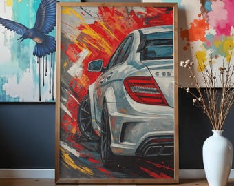 Mercedes C63 black series AMG – Abstract Car Painting, Digital Wall Art, Modern Automotive Art, Printable Download