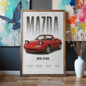 Mazda MX5 NA: Póster de coche deportivo, arte mural digital, arte automotriz moderno, decoración de coches, decoración de carreras, descarga imprimible