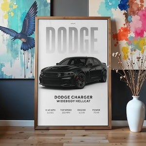 Póster del Dodge Charger Hellcat de carrocería ancha – Muscle Car americano – Póster de coche potente – Arte automotriz moderno – Impresión digital