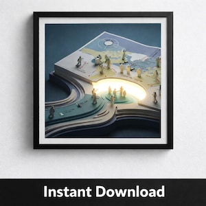 3D Paper-Cut Map Art Print, Journey of Humanity (Digital Download 24x36 inches)