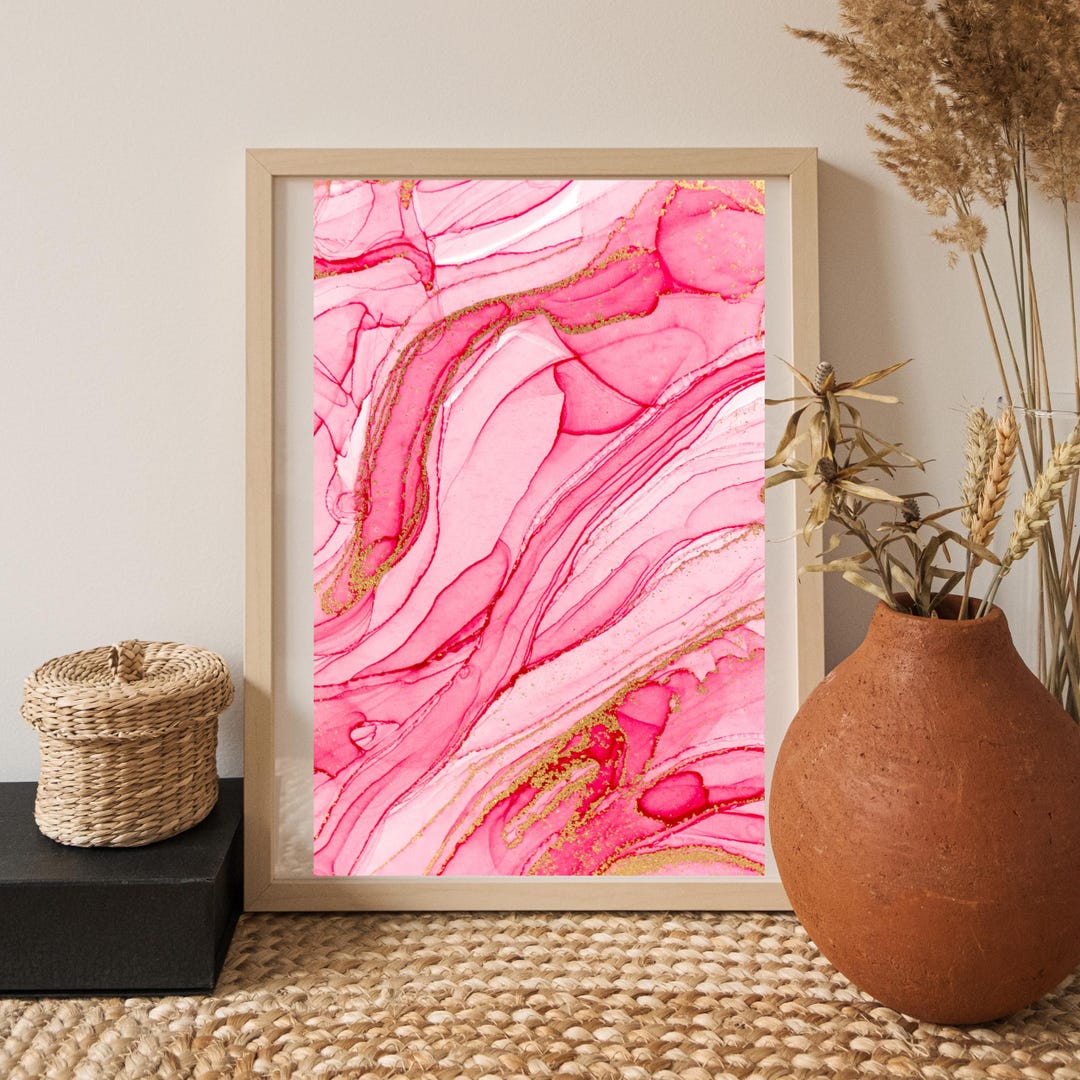 Pink Marble Abstract Art – Gold Accent Wall Decor (digital Download) - Etsy