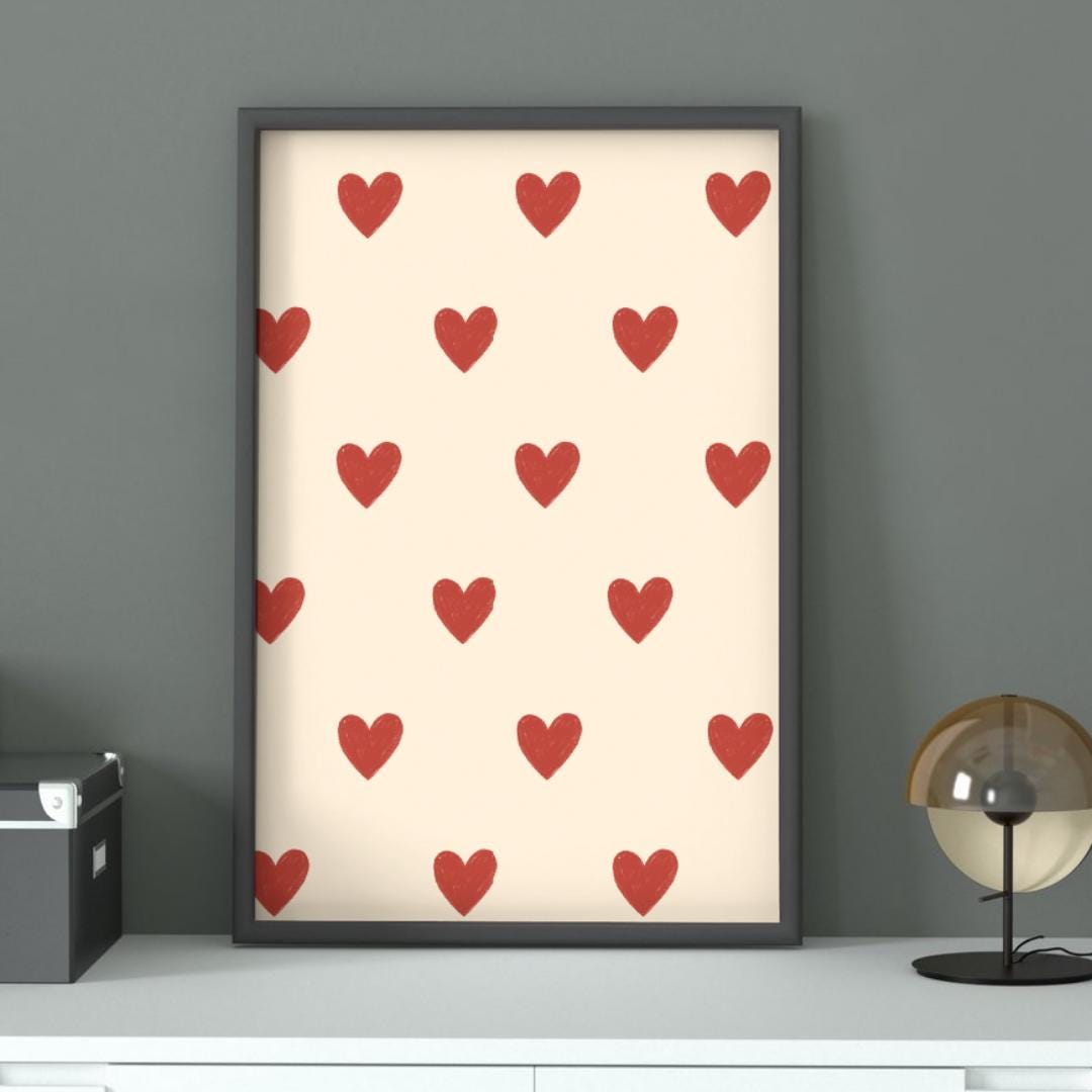 Retro Valentine Wall Art Printable, Romantic Heart Art, Love Wall Decor ...