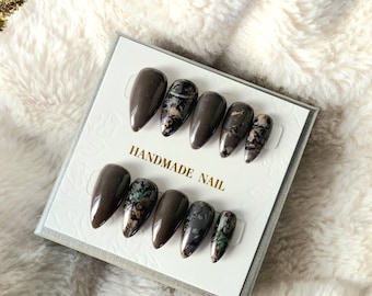 Neutral Camo Press On Nails: Glossy Gel Nail Set