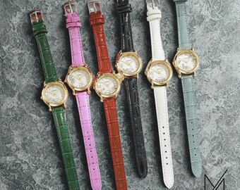 Vintage Vivani Gold Tone Watch Set: 7 Interchangeable Bands 