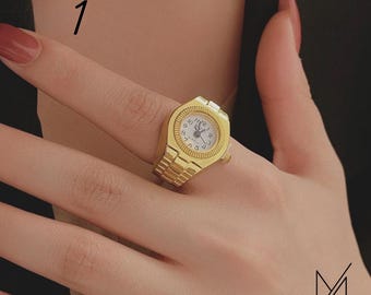 Miniaturowy zegarek w stylu vintage, kreatywny zegarek na palec, regulowany zegarek kwarcowy, pierścionek, biżuteria retro, prezent dla kobiet i par