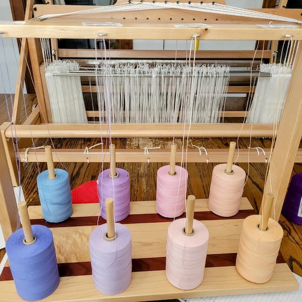 Solid Maple & Purpleheart 8-Spool Weaving Cone Holder for Yarn | Weaving Accessory | Made To Order